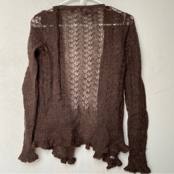 Ted Baker Brown Wool Wrap Cardigan w/ Lettuce Hem - Picture 1 of 6